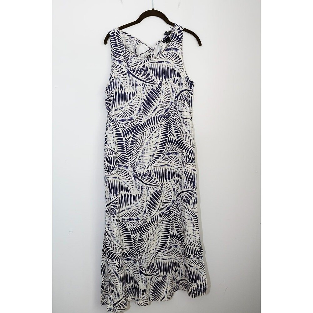 Tahari Maxi Dress S indigo dye Linen tank sleeveless NEW Batik